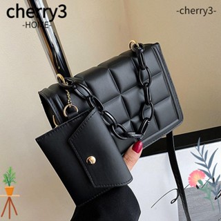 Cherry3 กระเป๋าสะพายไหล่ สะพายข้าง หนัง PU พร้อมสายโซ่หนา ทรงสี่เหลี่ยม ขนาดเล็ก สีดํา สไตล์มินิมอล สําหรับผู้หญิง