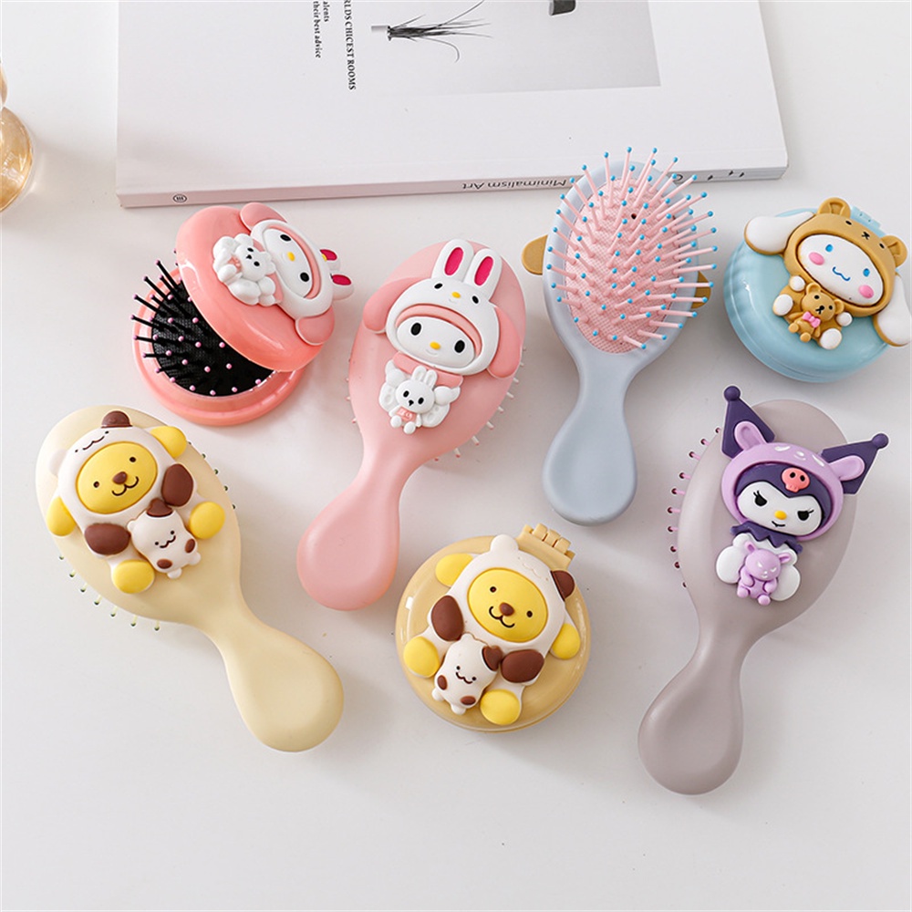 sanrio-หวีแปรงนวดผม-แบบพกพา-สามารถพับได้-ลาย-kuromi-melody-cinnamoroll-mini-air-cushion