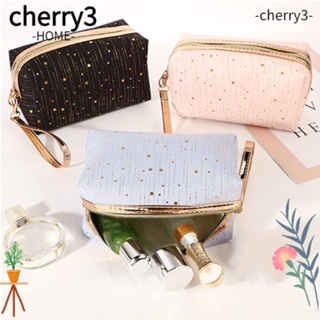 Cherry3 กระเป๋าเครื่องสําอาง กระเป๋าถือ ผ้าไหม มีซิป ลายดาว สีบรอนซ์ แบบพกพา สําหรับผู้หญิง