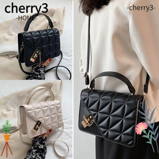 Cherry3 กระเป๋าสะพายไหล่ กระเป๋าถือ หนัง PU สีพื้น สไตล์วินเทจ สําหรับสตรี