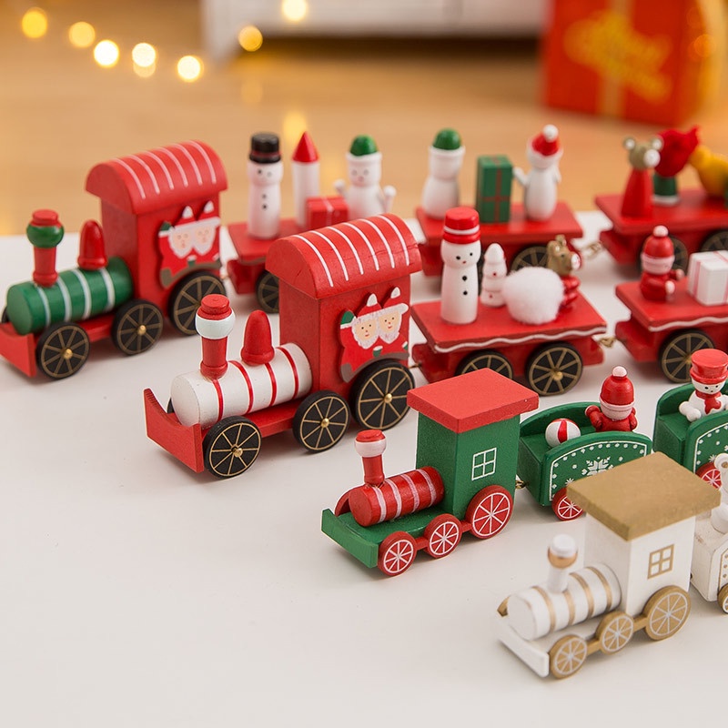 รถไฟไม้-เครื่องประดับตกแต่งวันคริสต์มาส-ของขวัญปีใหม่-สําหรับบ้าน-โต๊ะ