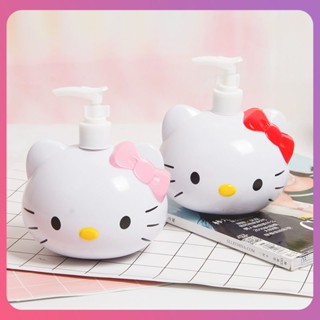 Creative Hello Kitty ขวดบีบมือ 500 มล./450 มล. สบู่น่ารักอะนิเมะสาวหัวใจความจุขนาดใหญ่ขวดทนตก Kt Cat ขวดบีบตกแต่ง [COD]