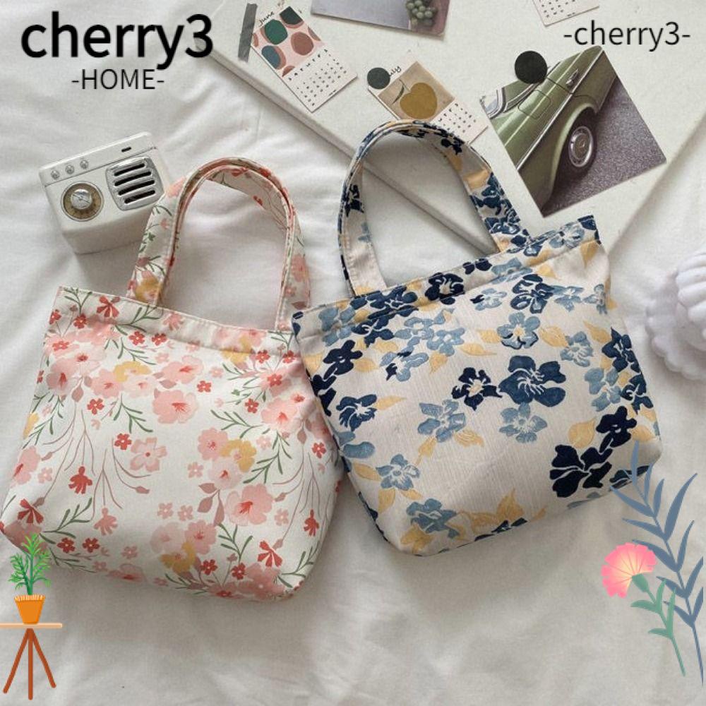 cherry3-กระเป๋าสะพายไหล่-กระเป๋าถือ-ผ้าแคนวาส-พิมพ์ลายดอกไม้-ความจุสูง-สีพื้น-สําหรับสตรี