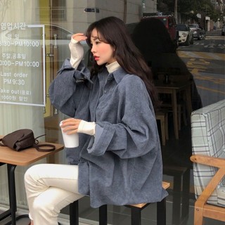 เสื้อแจ็กเก็ต ผ้าลูกฟูก ทรงหลวม แฟชั่นฤดูใบไม้ร่วง สไตล์เกาหลีเรโทร สําหรับผู้หญิง ZZXS