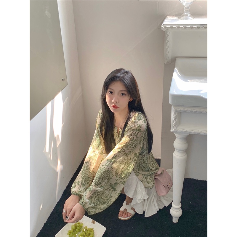 ของแท้-เสื้อเชิ้ตแขนยาว-ผ้าชีฟอง-แบบบาง-ทรงหลวม-ลายดอกไม้-สไตล์เรโทร-mc-สําหรับตกแต่ง-krhy