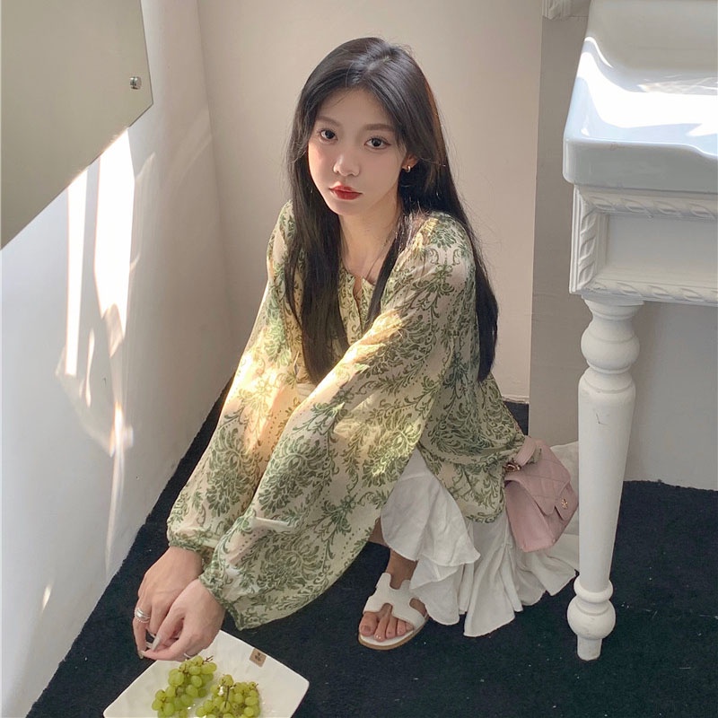 ของแท้-เสื้อเชิ้ตแขนยาว-ผ้าชีฟอง-แบบบาง-ทรงหลวม-ลายดอกไม้-สไตล์เรโทร-mc-สําหรับตกแต่ง-krhy