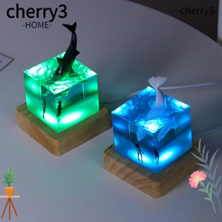 Cherry3 โคมไฟ LED อีพ็อกซี่ เรซิน รูปปลาวาฬ ปลาฉลาม เรืองแสง สําหรับตกแต่งบ้าน