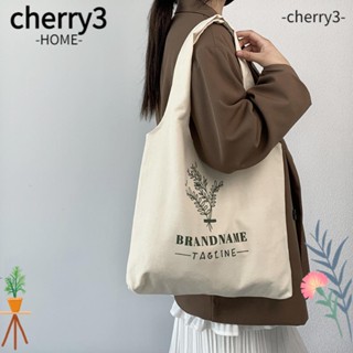 Cherry3 กระเป๋าช้อปปิ้ง ผ้าแคนวาส ผ้าฝ้าย ลายดอกไม้ ใบไม้ เป็นมิตรกับสิ่งแวดล้อม ขนาดใหญ่ จุของได้เยอะ ใช้ซ้ําได้