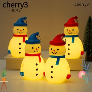 Cherry3 โคมไฟกลางคืน LED พลาสติก ลายการ์ตูนสโนว์แมน สีแดง เรืองแสง สีฟ้า สําหรับเด็ก