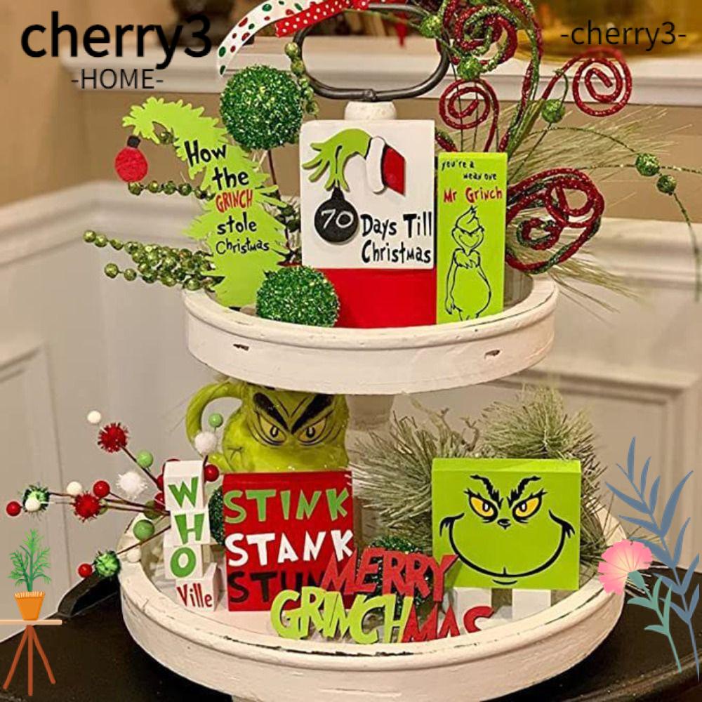 cherry3-ถาดไม้-สีเขียว-สําหรับตกแต่งบ้าน-ต้นคริสต์มาส
