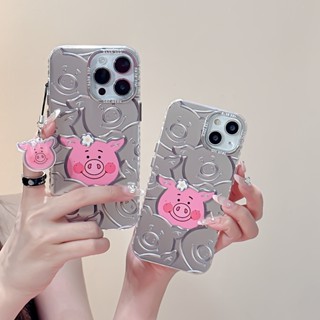 เคสโทรศัพท์มือถือ ชุบเงิน กันกระแทก ลายหมูสีชมพู พร้อมสายคล้อง สําหรับ Apple IPhone 14 13 12 11 Pro Max