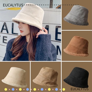 Eutus หมวกบักเก็ต ผ้ากํามะหยี่ขนนิ่ม สองด้าน ให้ความอบอุ่น เหมาะกับฤดูหนาว สําหรับผู้หญิง