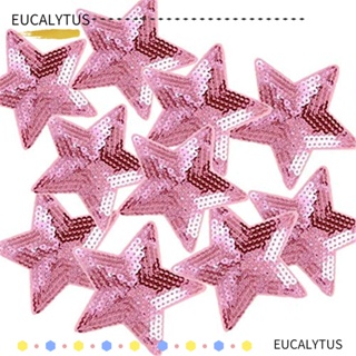 Eutus แผ่นแพทช์ ปักเลื่อม รูปดาว สีชมพู 8.5*8.3 ซม. สําหรับตกแต่งเสื้อผ้า 20 ชิ้น