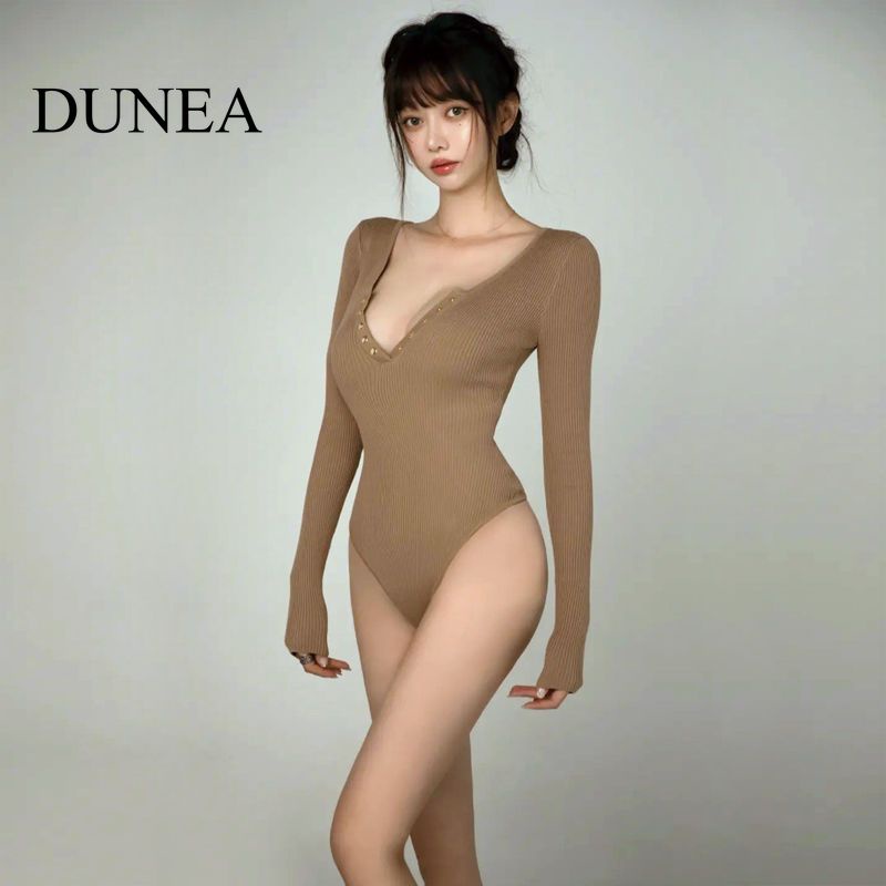 dunea-ชุดบอดี้สูท-คอวี-แขนยาว-สําหรับผู้หญิง