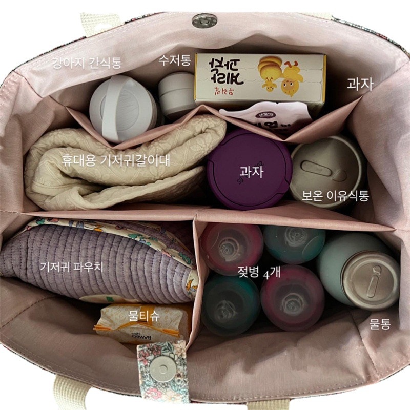 กระเป๋าถือ-กระเป๋าสะพายไหล่-อเนกประสงค์-น้ําหนักเบา-ลายดอกไม้-สไตล์เกาหลี-สําหรับใส่ผ้าอ้อมเด็ก