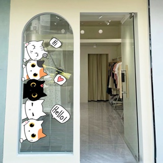 สติกเกอร์กระจก ลายการ์ตูนแมว ต้อนรับการเรียนรู้ สร้างสรรค์ สําหรับติดตกแต่งประตูกระจก ห้างสรรพสินค้า อนุบาล