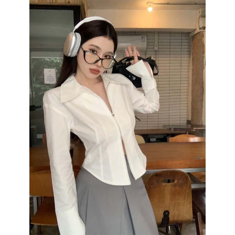 เสื้อเชิ้ตแขนยาว-คอปก-ทรงสลิมฟิต-สีขาว-แฟชั่นฤดูใบไม้ผลิ-และฤดูใบไม้ร่วง-สําหรับผู้หญิง