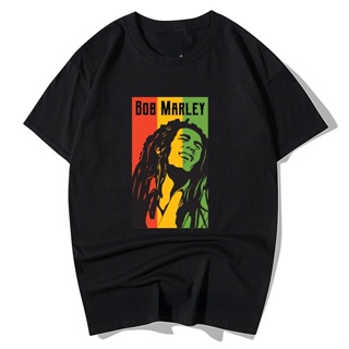 เสื้อยืดลําลอง แขนสั้น พิมพ์ลายกราฟฟิค Bob Marley Rock สไตล์ฮิปฮอป แฟชั่นเรโทร สําหรับผู้ชาย และผู้หญิง