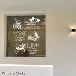 สติกเกอร์ ลายเค้กภาษาอังกฤษ เพ้นท์มือ สร้างสรรค์ สําหรับตกแต่งผนัง กระจก ประตู หน้าต่าง ร้านขนมหวาน ขนมปัง เบเกอรี่