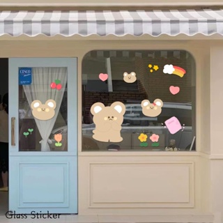 สติกเกอร์ ลายการ์ตูนหมีน่ารัก สําหรับตกแต่งกระจก ประตู หน้าต่าง ร้านเสื้อผ้า ร้านขนมหวาน