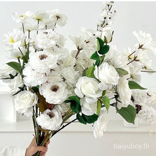 ดอกกุหลาบไฮเดรนเยียปลอม สีขาว สําหรับตกแต่งงานแต่งงาน ห้องโถง