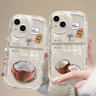 เคสโทรศัพท์มือถือ แบบใส กันกระแทก ลายมะพร้าว มีขาตั้ง สําหรับ Iphone 11 12 13 14 Pro Max 7Plus 8Plus XR XS