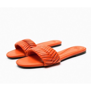 รองเท้าแตะ พื้นแบน TRF สีส้ม สีชมพู แฟชั่นฤดูร้อน สําหรับผู้หญิง