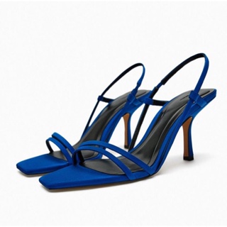 Za รองเท้าส้นสูง สายรัดบาง สีฟ้า สีดํา สไตล์ฝรั่งเศส แฟชั่นฤดูร้อน สําหรับผู้หญิง