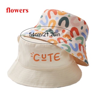 Flowers หมวกบักเก็ต ป้องกันรังสียูวี ระบายอากาศ สองด้าน น่ารัก แฟชั่นฤดูร้อน สําหรับเด็ก