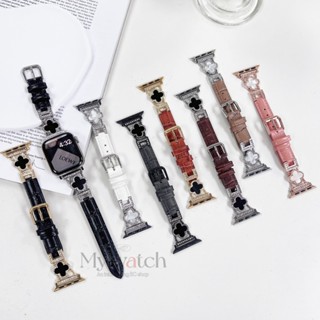 【8 สี】สายนาฬิกาข้อมือหนัง ประดับเพชรเทียม หรูหรา สําหรับ iwatch 8 7 SE 6 5 4 3 2 1 iwatch 49 มม. 41 มม. 45 มม. 44 มม. 40 มม. 42 มม. 38 มม.