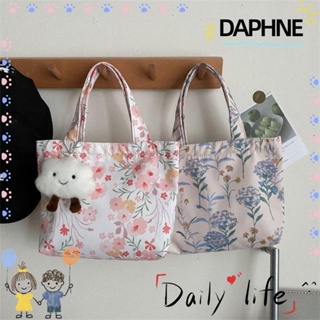 Daphne กระเป๋าถือ กระเป๋าสะพายไหล่ ผ้าแคนวาส พิมพ์ลายดอกไม้ ความจุสูง สีพื้น สําหรับเด็กผู้หญิง