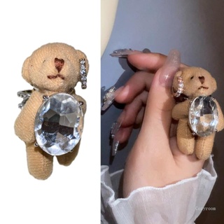 แหวนตุ๊กตาหมีน่ารัก ประดับเพชรเทียม ขนาดใหญ่ สําหรับผู้หญิง