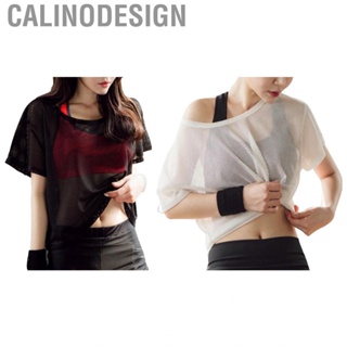 Calinodesign Women Mesh See Through T Shirt  Wearable Short Sleeve Hollow Out Cover Up Top Prevent Pilling Loose Fit Breathable for Summer Fitness