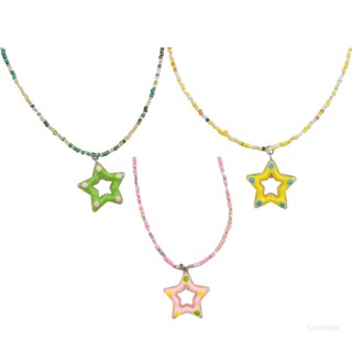 เครื่องประดับ สร้อยคอสั้น ประดับลูกปัดห้าแฉก สีแคนดี้ แฟชั่นฤดูร้อน