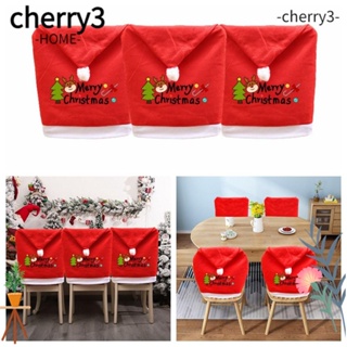 Cherry3 ผ้าคลุมเก้าอี้ แฮนด์เมด ลายตัวอักษร Merry Christmas สีแดง DIY สําหรับตกแต่งเก้าอี้ ของขวัญคริสต์มาส