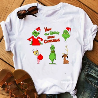 เสื้อยืด พิมพ์ลายตัวอักษร How The Grinch Stole Christmas สไตล์ฮาราจูกุ คุณภาพสูง สําหรับผู้หญิง