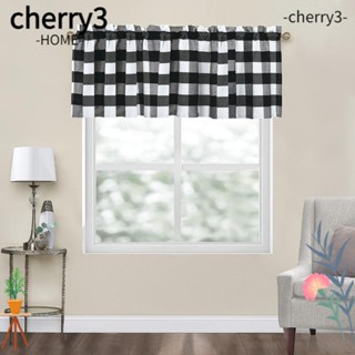 Cherry3 ผ้าม่านสั้น ผ้าฝ้ายโพลีเอสเตอร์ ลายสก๊อต 52x18 นิ้ว สีดํา และสีขาว สําหรับฟาร์มเสาหน้าต่าง