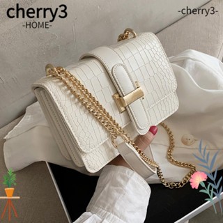 Cherry3 กระเป๋าสะพายไหล่ กระเป๋าเมสเซนเจอร์ หนังเทียม แต่งสายโซ่ สีพื้น แฟชั่นสําหรับผู้หญิง