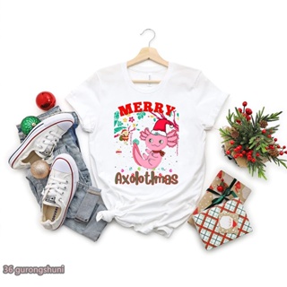 เสื้อยืด พิมพ์ลายกราฟิก Merry Axolotlmas Axolotl Christmas สไตล์ฮาราจูกุ สําหรับผู้หญิง