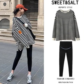 8149# New loose casual thin sweater womens T-shirt Round Neck Striped Long Sleeve Top