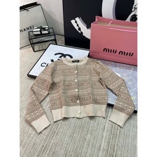 SOLE MIU MIU 23 autumn and winter New jacquard letter knitted cardigan retro fashion all-match round neck knitted shirt for women