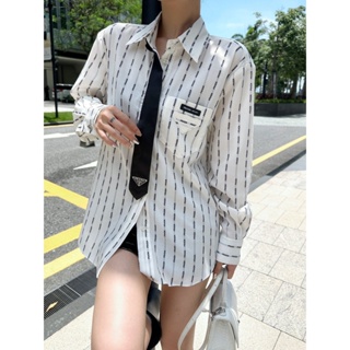 Z0TC PRA * A 23 autumn and winter New pocket decoration design letter embroidery logo long sleeve shirt ins style tie fashion