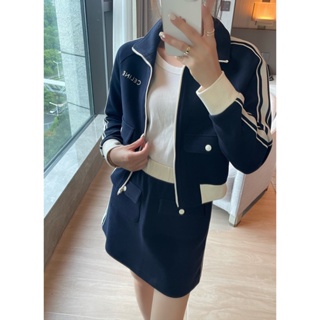 POEE CEL 23 autumn and winter New letter rhinestone embroidered logo lapel zipper small coat skirt suit for women fashion