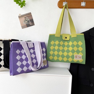 Korean-style Niche Design Geometric Rhombic Knitted Single-shoulder Handbag Handbag for Street Commuter Large Capacity Tote Bag