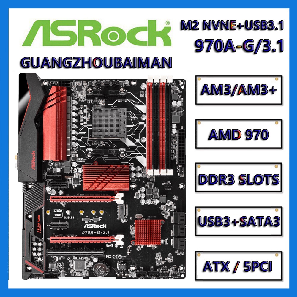 Asrock 970AG/3.1 AM3+/AM3 AMD 970 SATA 6Gb/s USB 3.1 (10 Gb/s) M2 NVNE
