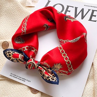 พร้อมส่ง ผ้าพันคอ ผ้าเรยอน 100% ลายโซ่ สไตล์ยุโรป อเมริกัน ขนาดเล็ก 53 * 53