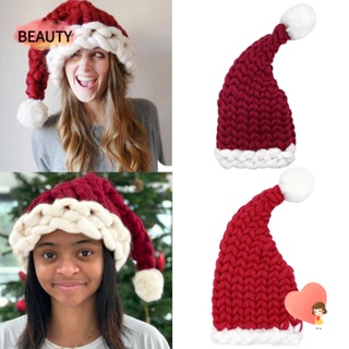 Beauty หมวกถัก นิ่ม ลายซานตาคลอส คริสต์มาส สร้างสรรค์ ฤดูหนาว สําหรับเด็ก ผู้ใหญ่
