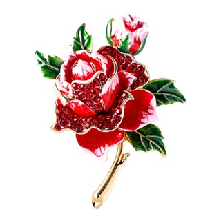 เข็มกลัด รูปดอกกุหลาบ ประดับพลอยเทียม สีแดง หรูหรา เครื่องประดับ สําหรับงานเลี้ยง งานเลี้ยง