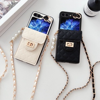 เคสโทรศัพท์หนัง ฝาพับ กันกระแทก พร้อมช่องใส่บัตร แต่งลูกไม้ หรูหรา สําหรับ Samsung Galaxy Z Flip 5 Z Flip5 Flip Z 5