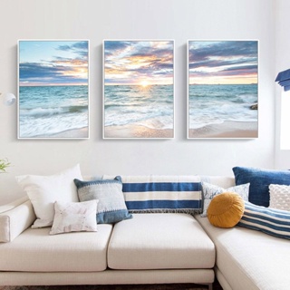 โปสเตอร์ภาพวาดผ้าใบ รูปทิวทัศน์ทะเลพระอาทิตย์ขึ้น สไตล์นอร์ดิก สําหรับตกแต่งบ้าน ห้องนั่งเล่น